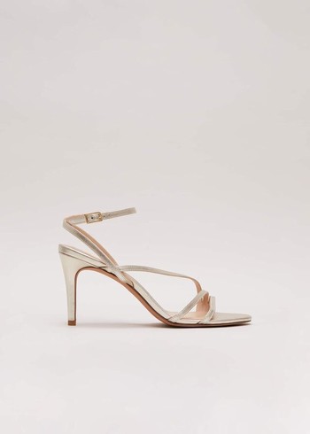 Phase Eight Leather Barely There Strappy Heels Gold Australia | XQ6279841